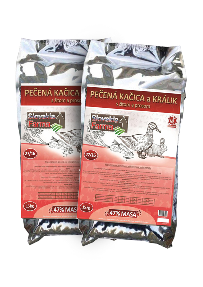 Hypoalergenní Granule Slovakia Farma - Pečená kačica a králik s žitom a prosom 27/16 - 30 kg