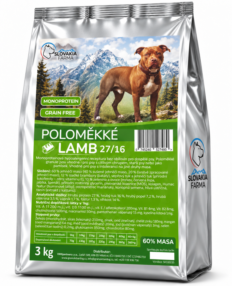 Poloměkké hypoalergenní Granule Slovakia Farma - Lamb 27/16 - 3 kg
