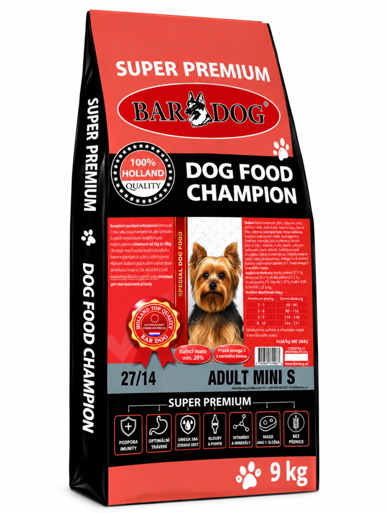 Bardog Super prémiové granule ADULT Mini S 27/14 - 9 + 1kg