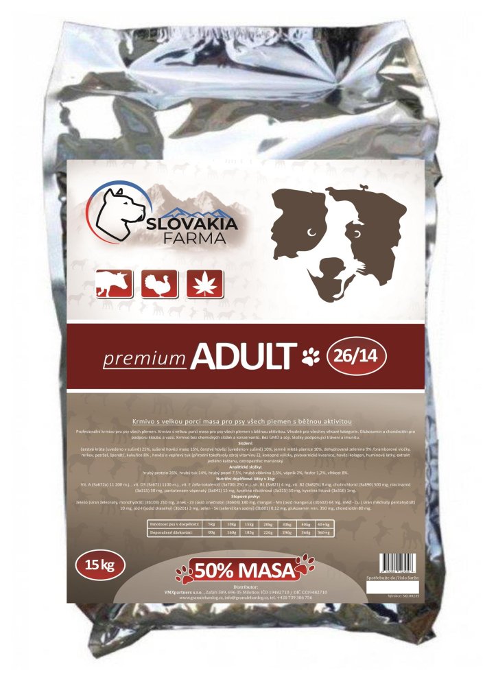 Granule Slovakia Farma Premium - Adult 26/14 - 15 kg