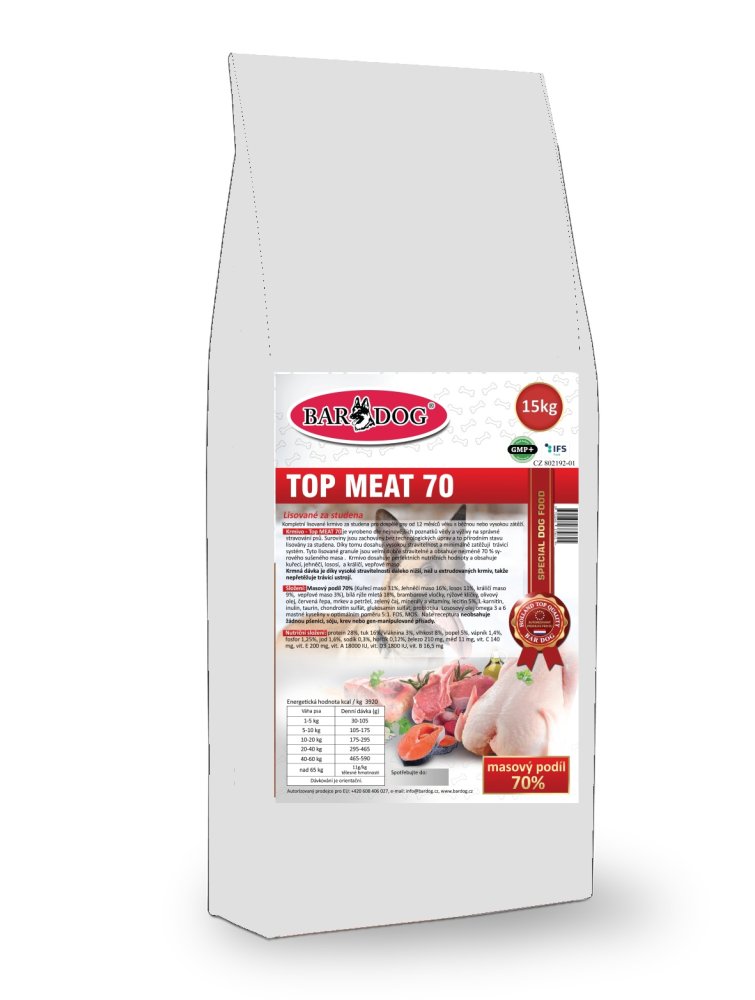 Bardog Lisované granule za studena Top Meat 70 15 kg