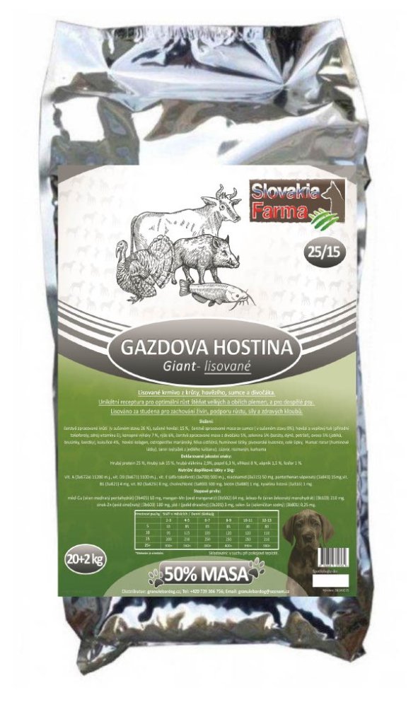 Gazdova hostina 25/15 – lisované granule SlovakiaFarma pro velká plemena 20 + 2 kg