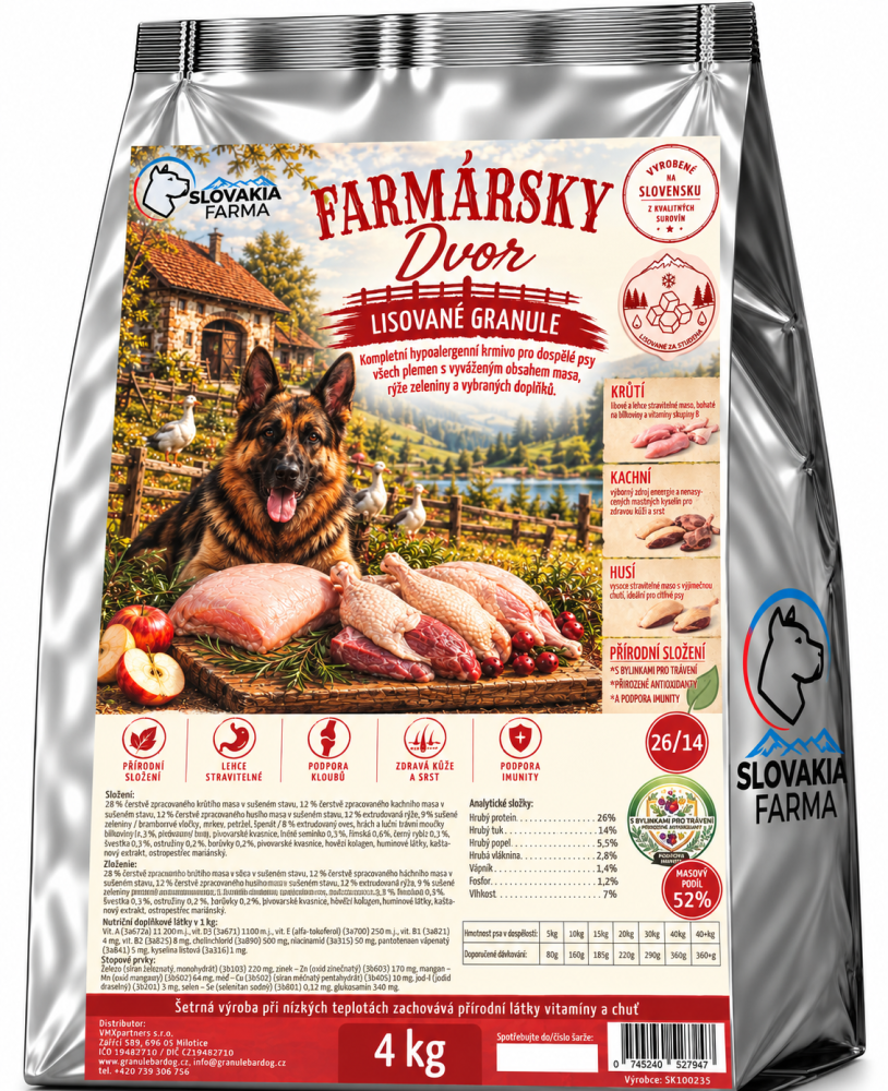 Lisované hypoalergenní Granule Slovakia Farma - Farmárský dvor 26/14 - 4 kg