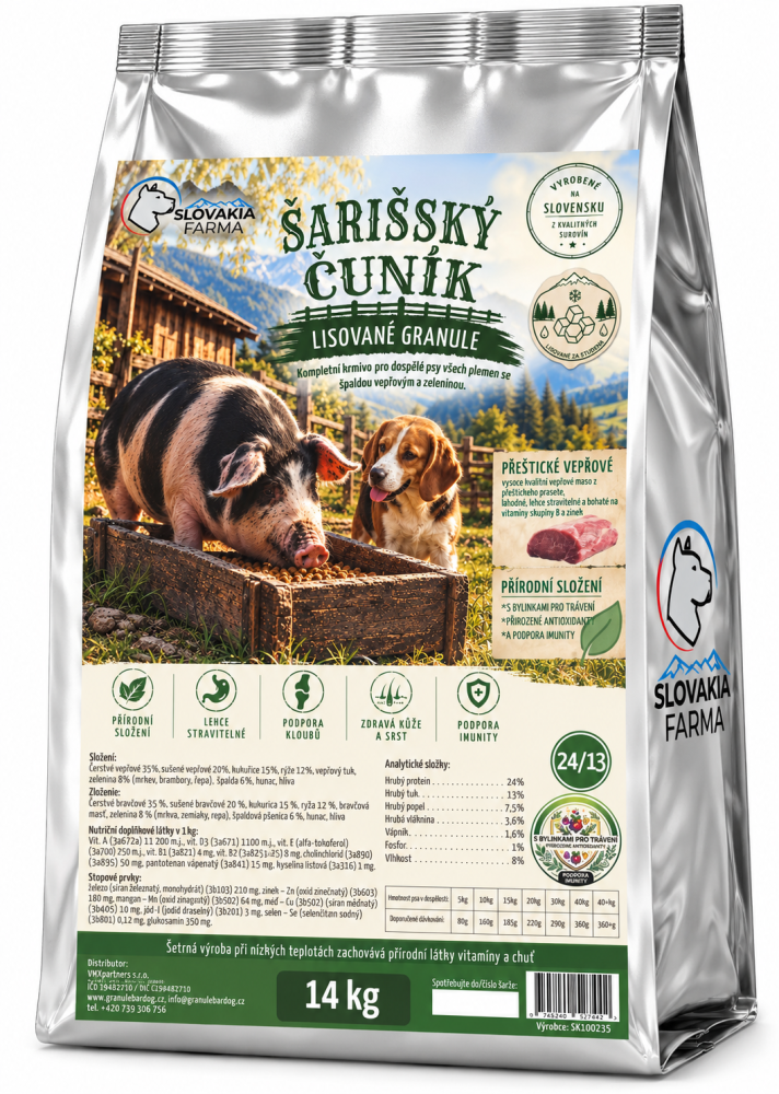 Lisované Granule Slovakia Farma - Premium Adult 26/14 - 14 kg