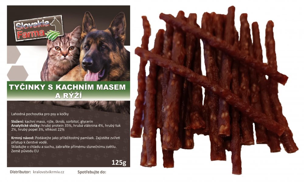 Tyčinky s kachním masem a rýží 125g