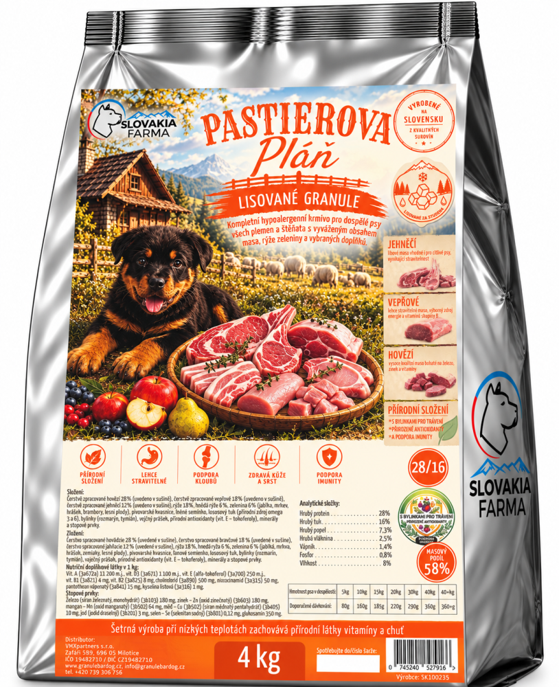 Lisované hypoalergenní Granule Slovakia Farma - Pastierova pláň 28/16 - 4 kg