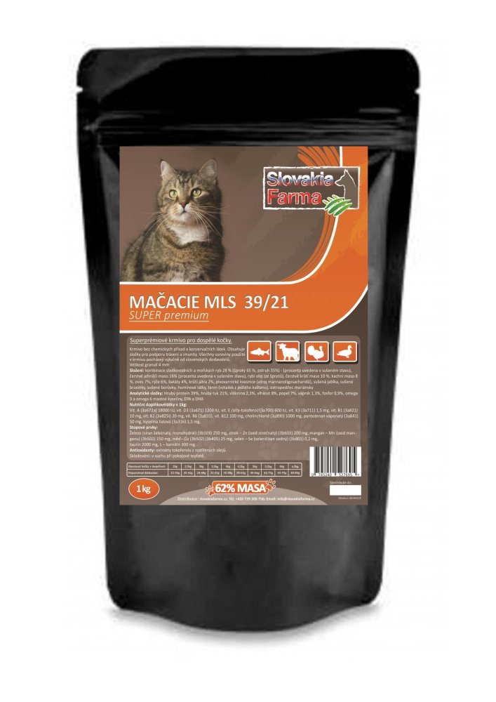 Super prémiové granule pro kočky SlovakiaFarma Mačacie mls - 39/21 - 1 kg