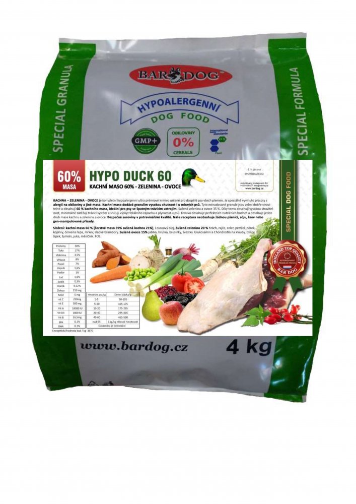 Bardog Hypoalergenní granule Hypo Duck 60 - 30/17 4 kg