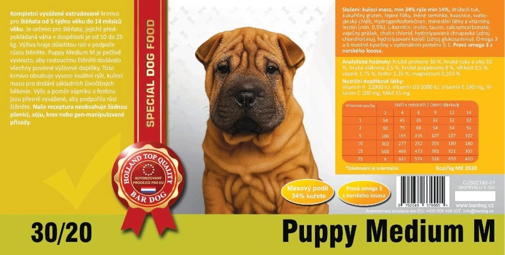 Superprémiové granule Bardog Puppy Medium M 30/20 pro střední štěňata, 4 kg