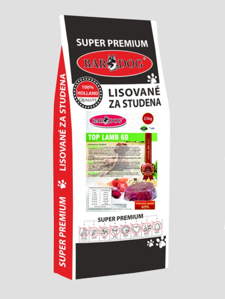 Granule Bardog Lisované granule za studena Top Lamb 60 - 15 kg