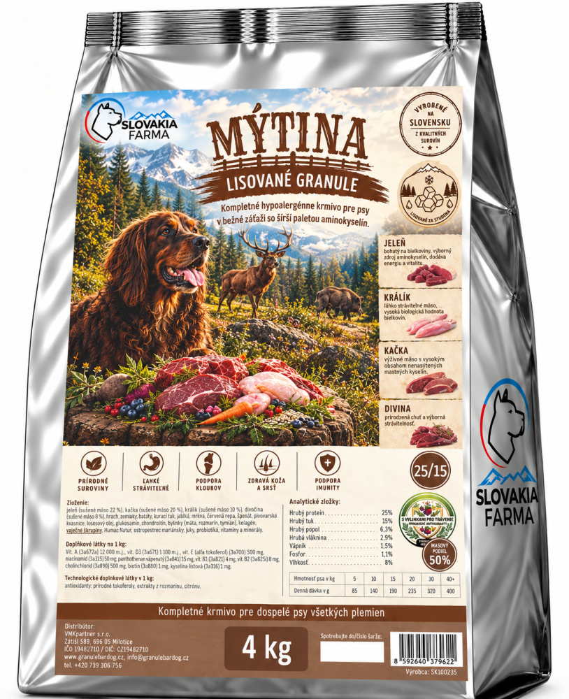 Lisované Granule Slovakia Farma - Mýtina 25/15 - 4 kg