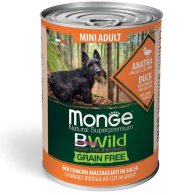 MONGE BWILD DOG Mini Adult Grain Free, Kachní kousky v omáčce s dýní a cuketou 400g