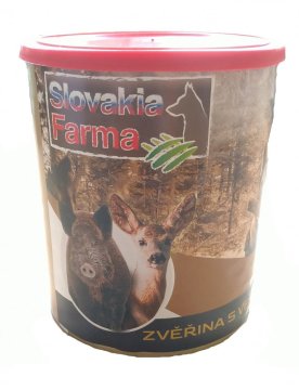 Konzerva SlovakiaFarma Massaro Zvěřina s vepřovým 800 g – kvalitní české krmivo pro psy a kočky se zvěřinovým a vepřovým masem