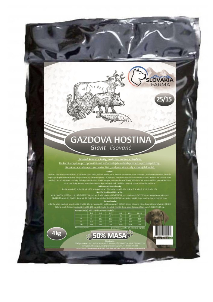 Gazdova hostina 25/15 – lisované granule SlovakiaFarma pro velká plemena - 4 kg