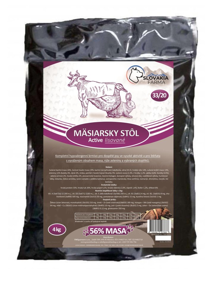 Lisované hypoalergenní Granule Slovakia Farma - Mäsiarsky stôl 33/20 - 4 kg