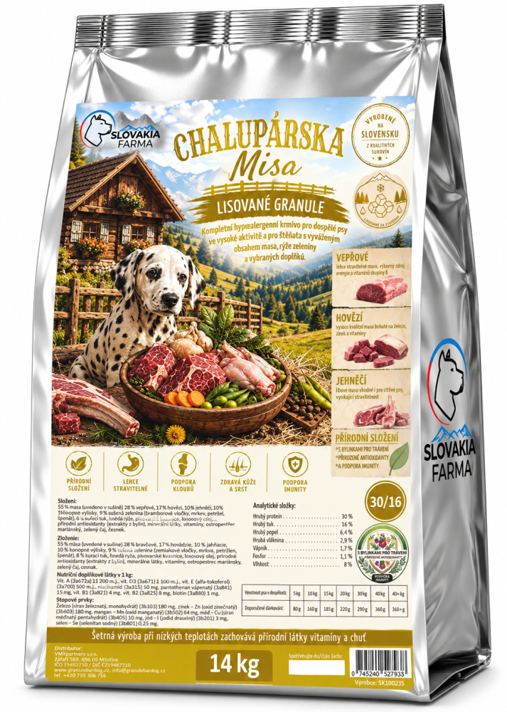 Lisované hypoalergenní Granule Slovakia Farma - Chalupárská misa 30/18 - 14 kg