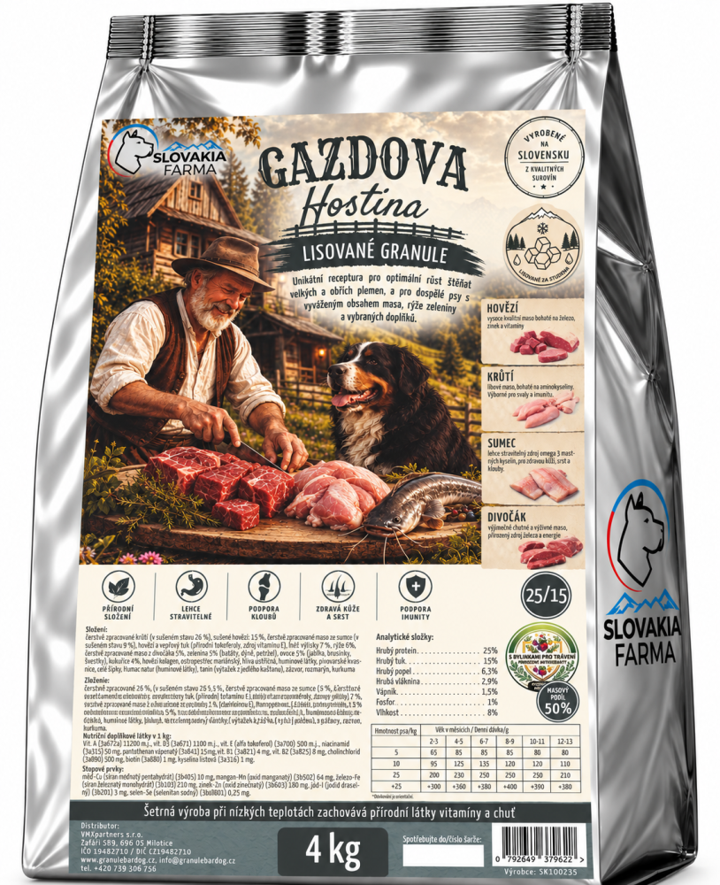 Gazdova hostina 25/15 – lisované granule SlovakiaFarma pro velká plemena - 4 kg