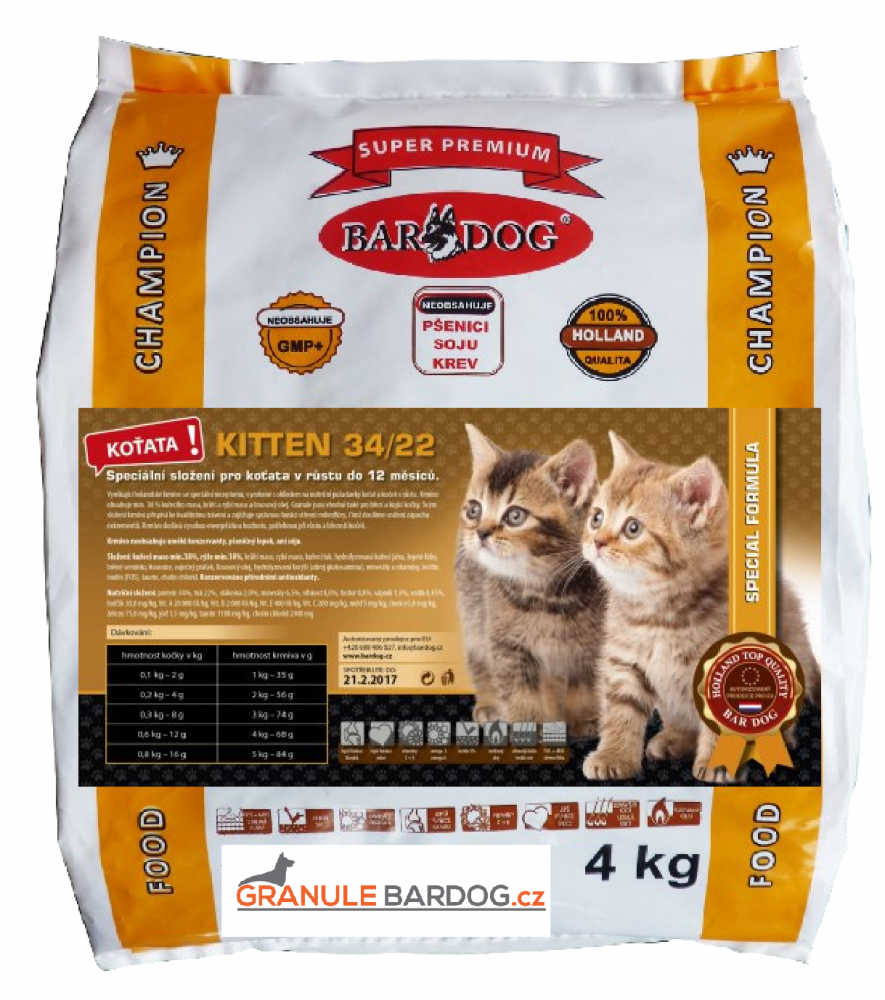 Bardog Super premiové krmivo pro kočky Kitten 34/22 4 kg