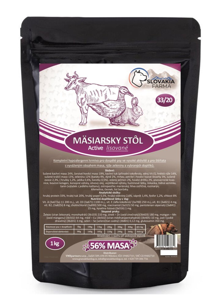 Lisované hypoalergenní Granule Slovakia Farma - Mäsiarsky stôl 33/20 - 1 kg