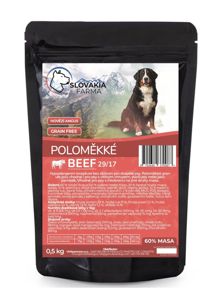 Poloměkké hypoalergenní Granule Slovakia Farma - Beef 29/17 - 0,5 kg