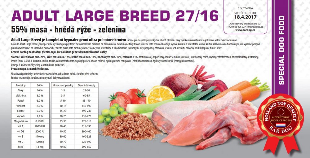 Hypoalergenní granule Adult Large Breed 27/16 1 kg