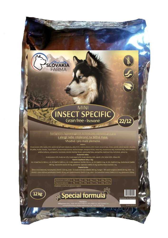 Lisované hypoalergenní Granule Slovakia Farma - Insect Specific - Mini - 12 kg