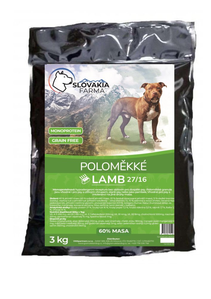 Poloměkké hypoalergenní Granule Slovakia Farma - Lamb 27/16 - 3 kg