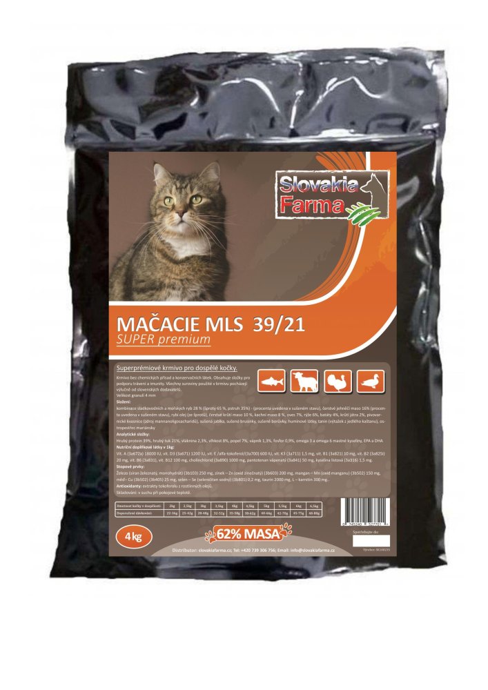 Super prémiové granule pro kočky SlovakiaFarma Mačacie mls - 39/21 - 4 kg