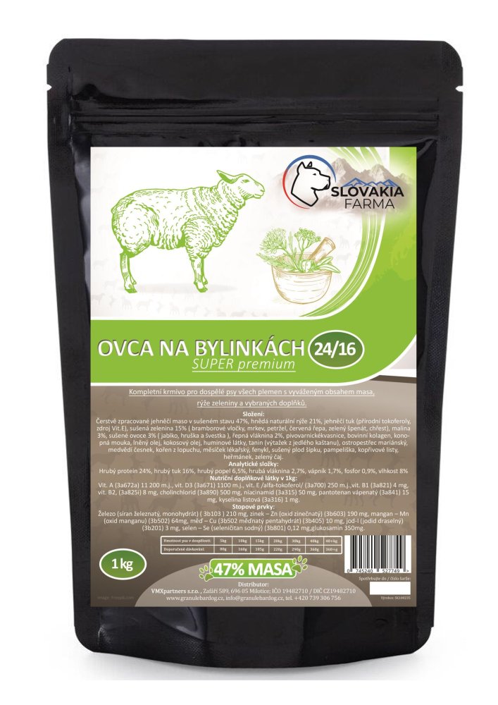 Hypoalergenní Granule Slovakia Farma - Ovca na bylinkách 24/16 - 1 kg