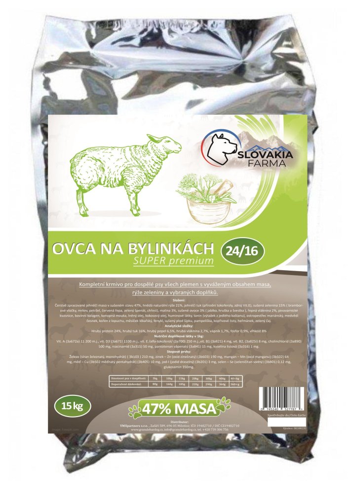 Hypoalergenní Granule Slovakia Farma - Ovca na bylinkách 24/16 - 15 kg