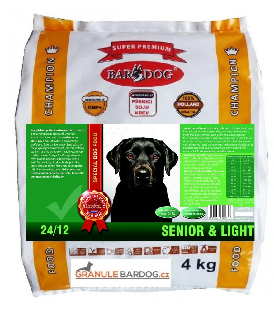 Bardog Super prémiové granule Senior light 24/12 - 4 kg