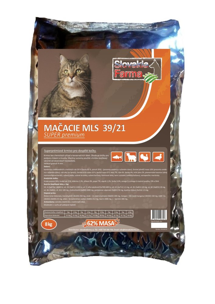 Super prémiové granule pro kočky SlovakiaFarma Mačacie mls - 39/21 - 8kg