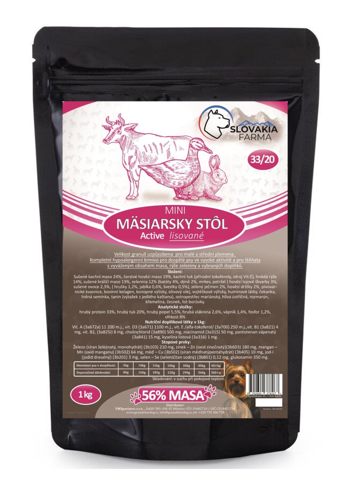 Lisované hypoalergenní Granule Slovakia Farma - Mäsiarsky stôl MINI 33/20 - 1 kg