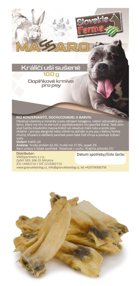 Králičí sušené ouško SlovakiaFarma Massaro 100 g