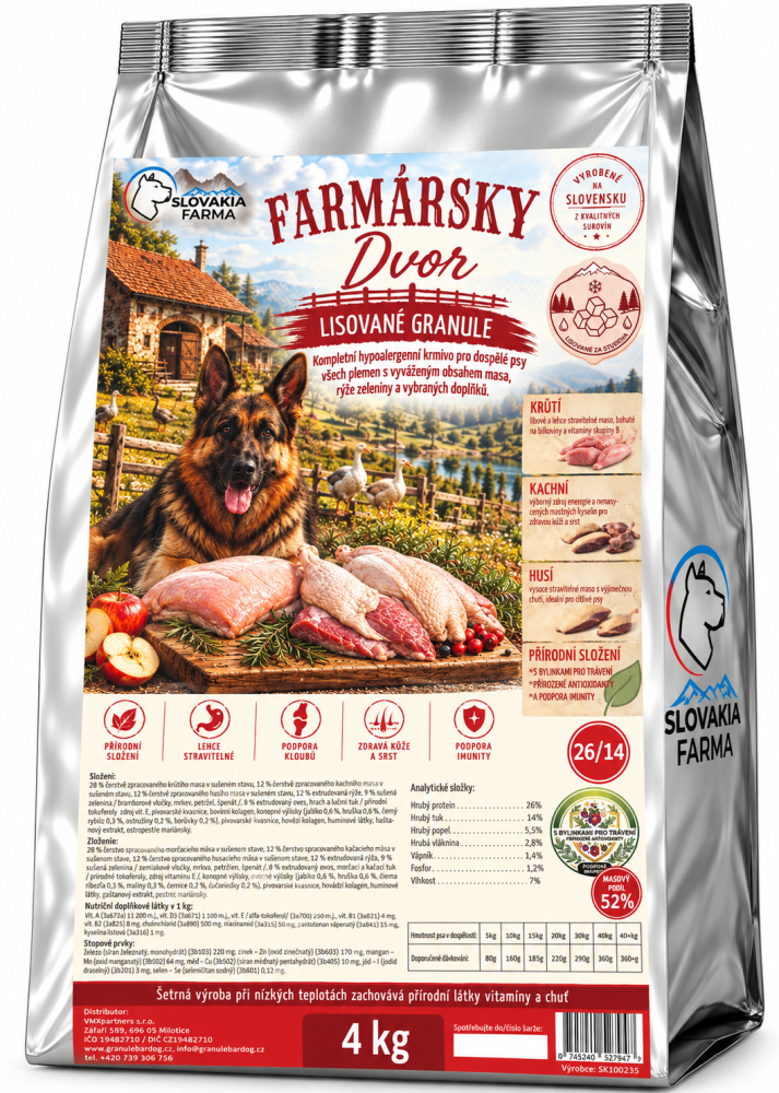 Lisované hypoalergenní Granule Slovakia Farma - Farmárský dvor 26/14 - 4 kg