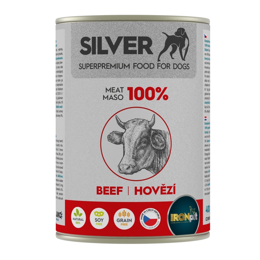 IRONpet Silver Dog Hovězí 100% masa, konzerva 400 g-KOPIE
