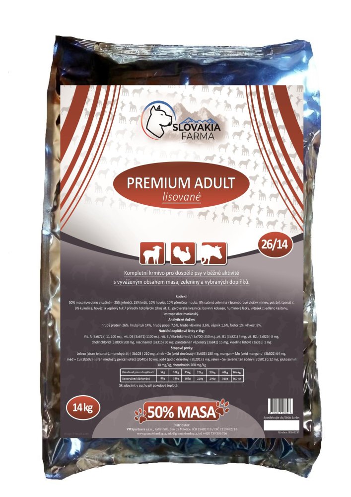 Lisované Granule Slovakia Farma - Premium Adult 26/14 - 14 kg