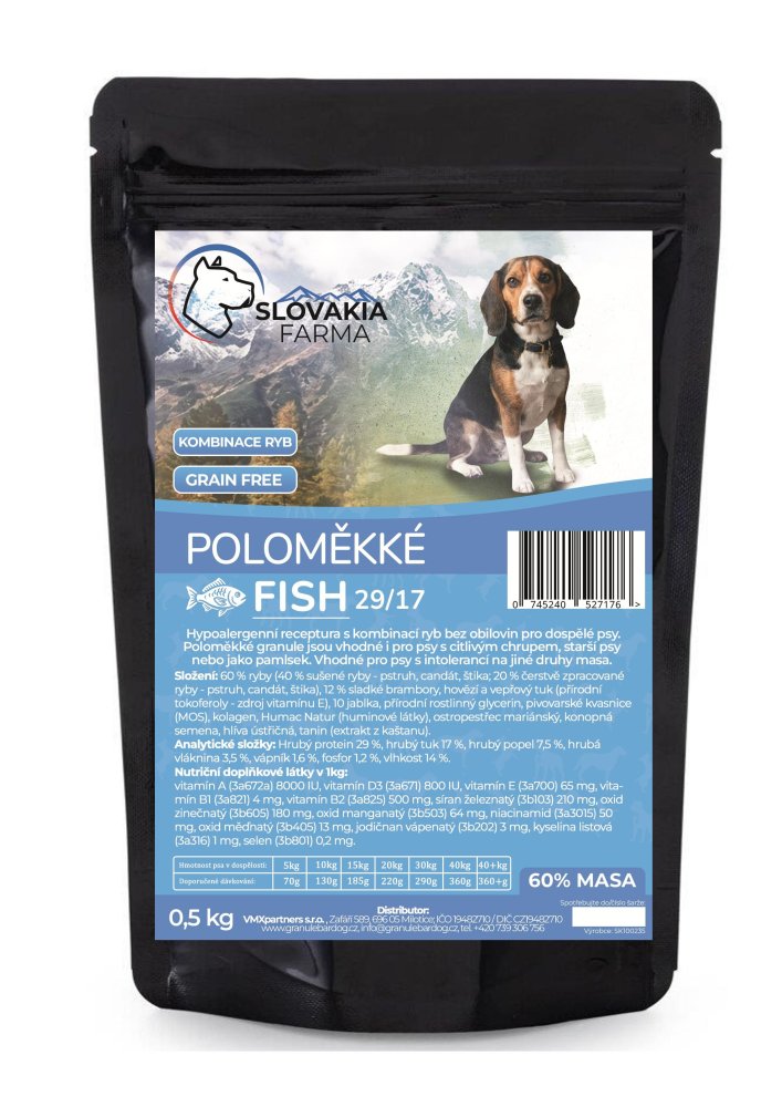 Poloměkké hypoalergenní Granule Slovakia Farma - Fish 29/17 - 0,5 kg