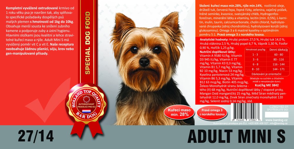Bardog Super prémiové granule ADULT Mini S 27/14 - 4kg