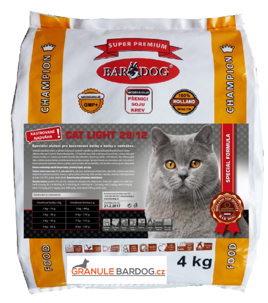 Bardog Super prémiové krmivo pro kočky Cat Light 29/12 4 kg