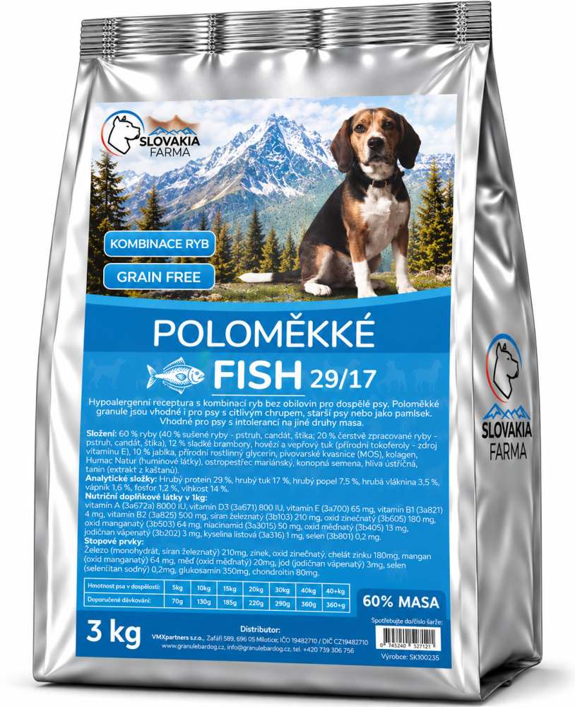 Poloměkké hypoalergenní Granule Slovakia Farma - Fish 29/17 - 3 kg
