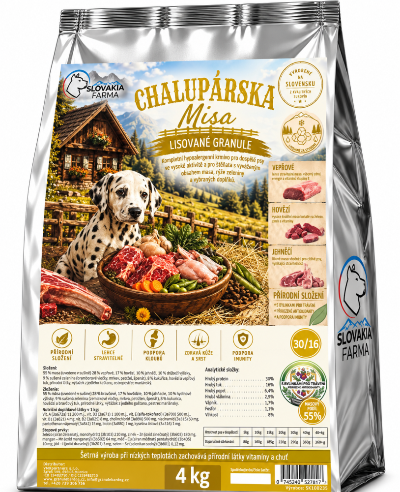 Lisované hypoalergenní Granule Slovakia Farma - Chalupárská misa 30/18 - 4 kg