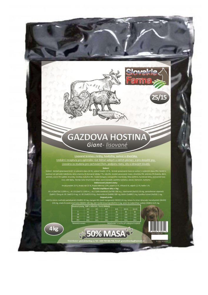 Gazdova hostina 25/15 – lisované granule SlovakiaFarma pro velká plemena - 4 kg