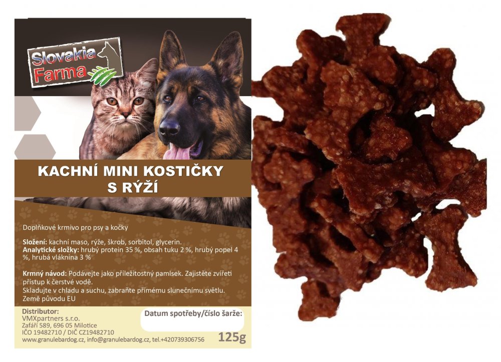 Kachní mini kostičky s rýží – pamlsky pro psy 125 g