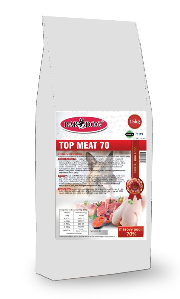 Granule Bardog Lisované granule za studena Top Meat 70 - 15 kg