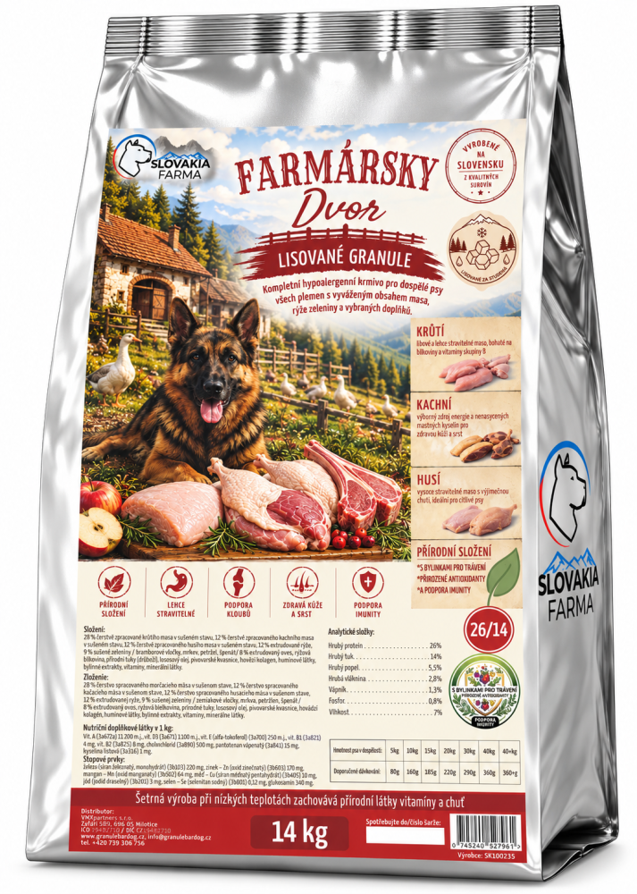 Lisované hypoalergenní Granule Slovakia Farma - Farmárský dvor 26/14 - 14 kg