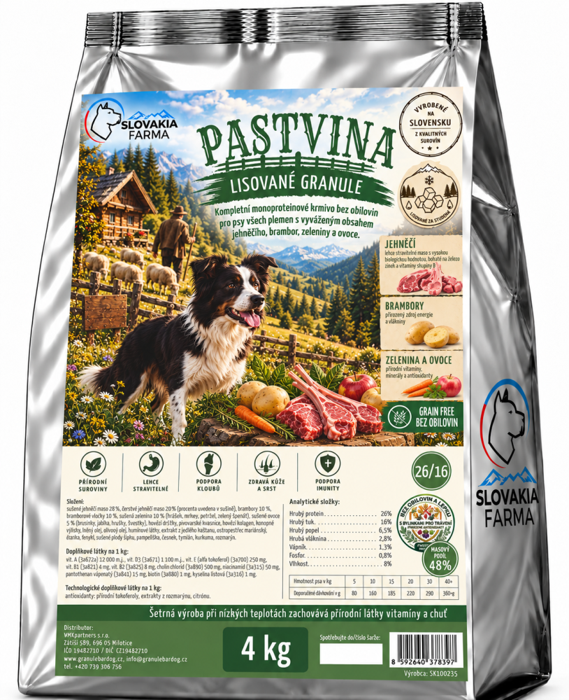 Lisované Grain Free Granule Slovakia Farma - Pastvina 26/16 - 4 kg