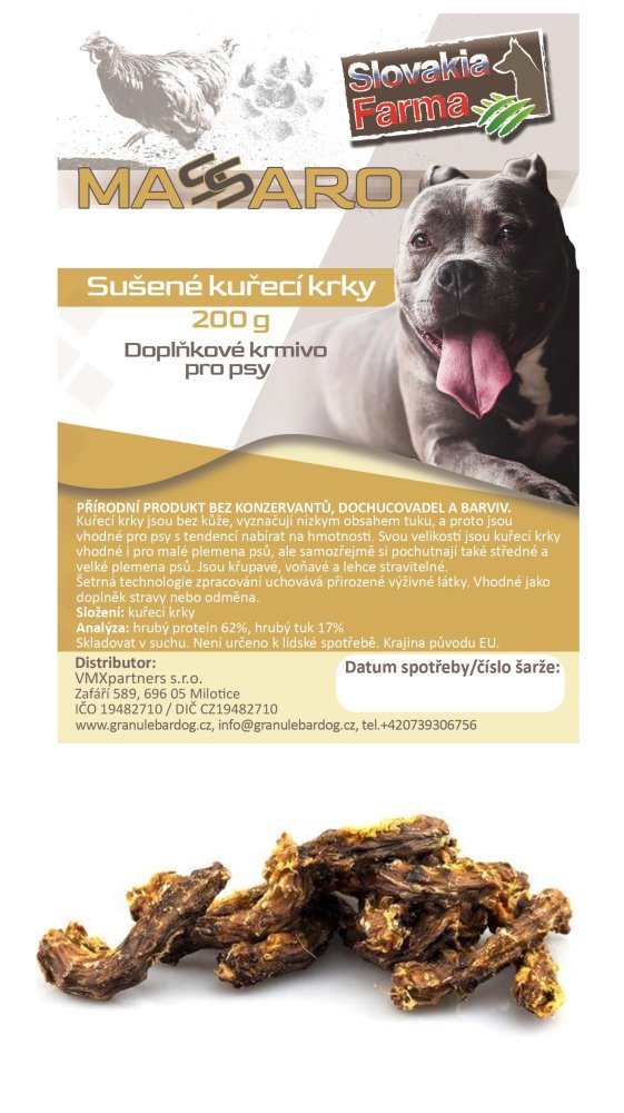 Sušené kuřecí krky SlovakiaFarma Massaro 200 g – přírodní pamlsek pro psy