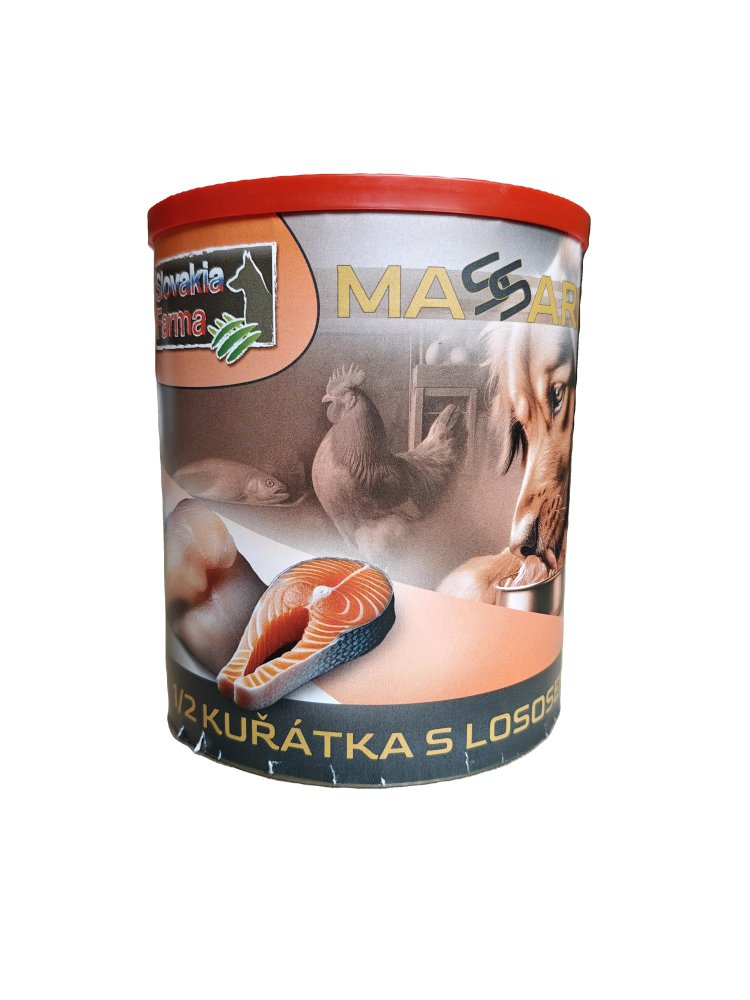 Konzerva SlovakiaFarma Massaro 1/2 kuřátka s lososem 800g - balení 7+1