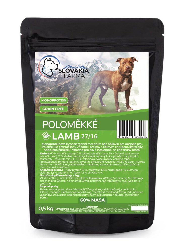 Poloměkké hypoalergenní Granule Slovakia Farma - Lamb 27/16 - 0,5 kg